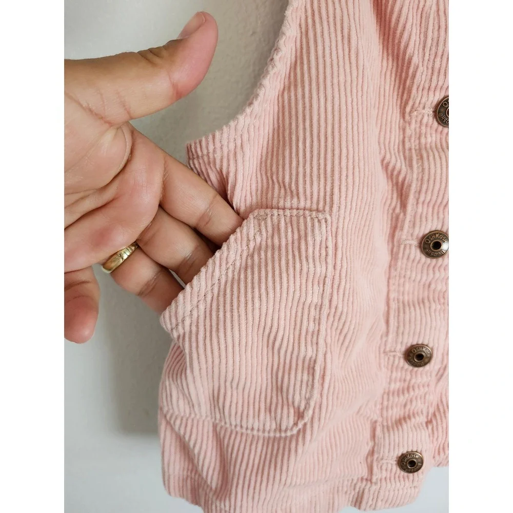 OshKosh B'gosh Pink Corduroy Overall Dress 18M Baby Girl Button Front Cotton